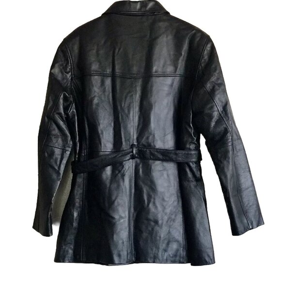 Genuine‎ Leather Black Belted Full Zip Jacket Women's Size XL Made In México - Picture 2 of 7